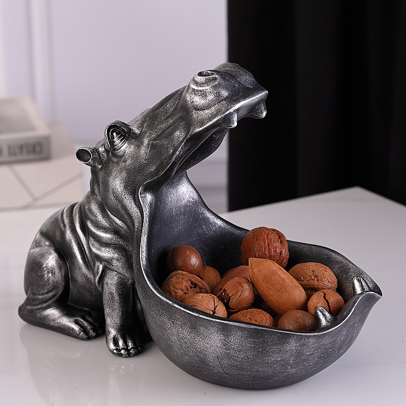 河马摆件北欧美式家居饰品进门放钥匙的收纳盒客厅鞋柜玄关收纳盘