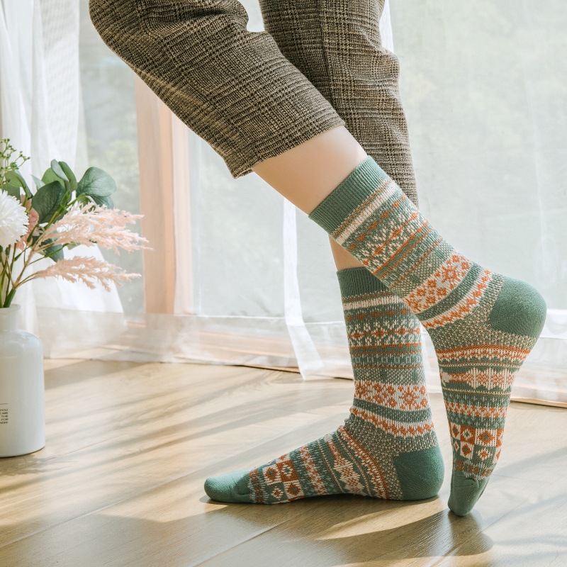 新疆长绒棉袜子女秋冬季撞色百搭中筒袜双针棉袜春秋