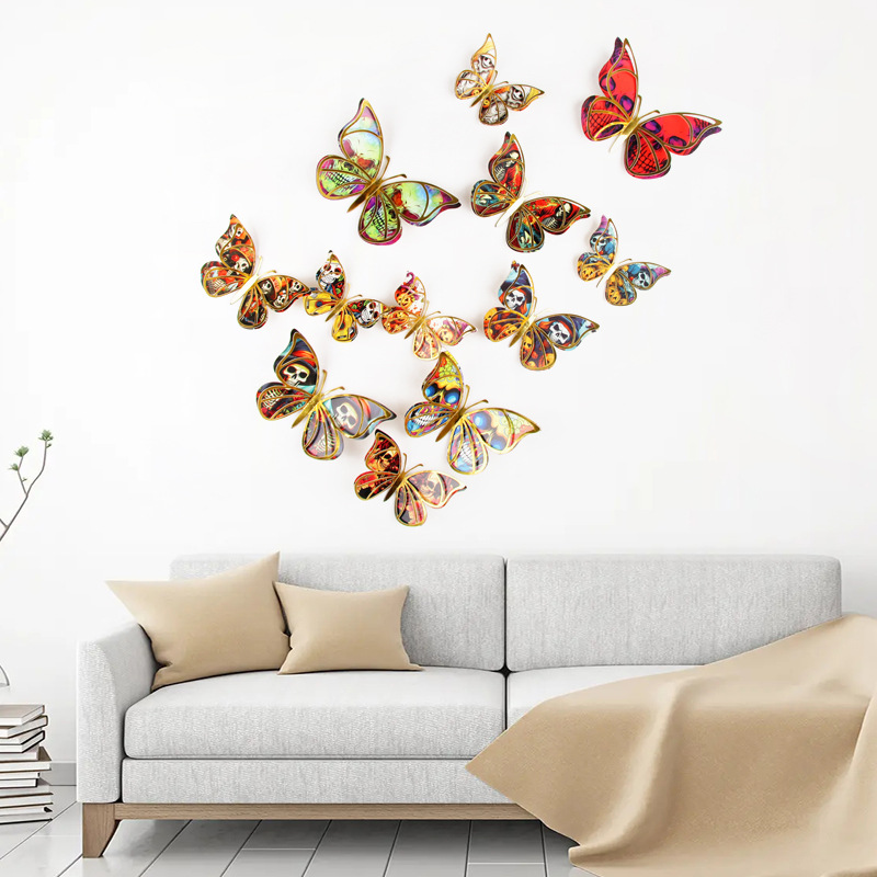 Cross-Border New Christmas Double-Layer Butterfly Decoration Laser Hollow Party Paper Butterfly Easter Self-Adhesive Wall Sticker