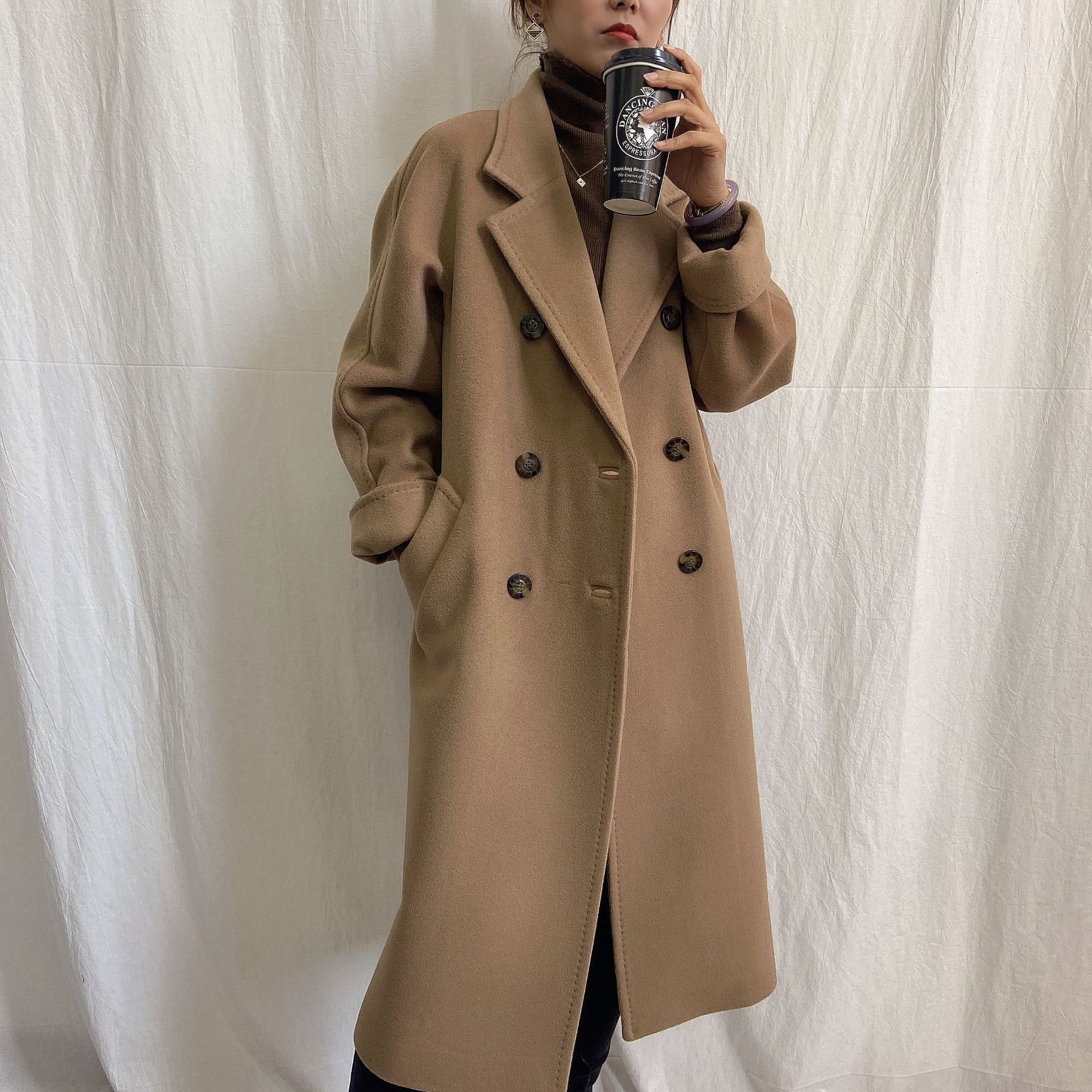 2021秋冬季新款101801欧美气质双面羊绒羊毛长款大衣加厚毛呢外套