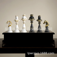 跨境热款国际象棋摆件黑白金银西洋人像小棋子摆设家居桌面装饰品