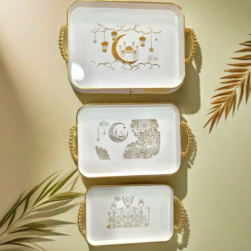 new european-style plastic gold-plated household printed rectangular cross-border tray tea tray fruit plate storage tray