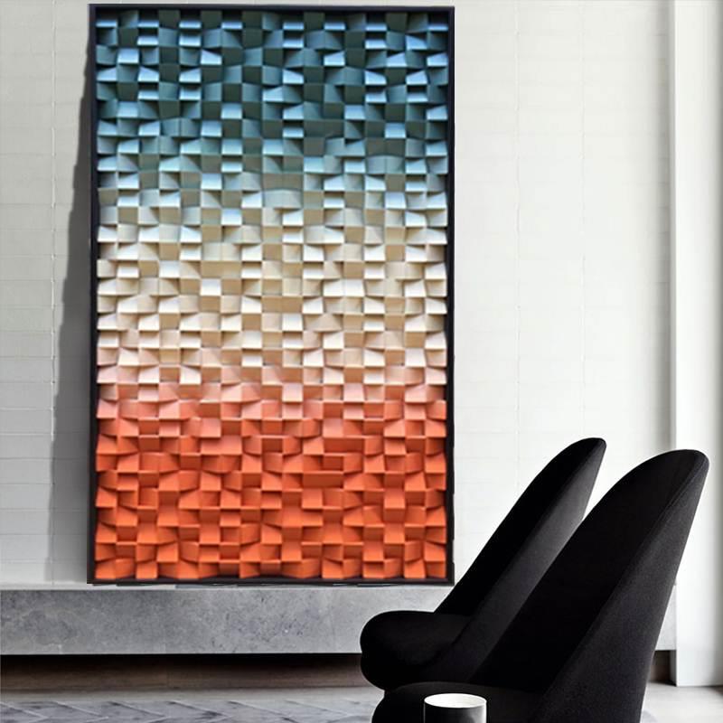 设计师现代实木马赛克立体装饰画轻奢客厅墙面装饰玄关手工木头装