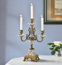 欧式陶瓷配铜家用蜡烛烛台创意壁橱餐桌烛台奢华美式玄关客厅摆件