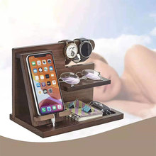 木质手机收纳架办公室桌面充电支架手表多用途玄关眼镜收纳架