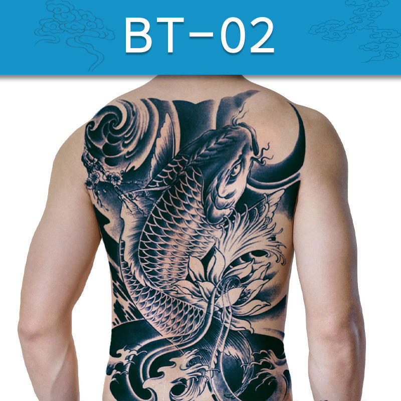 Herbal Semi-Permanent Full Back Tattoo Sticker Waterproof Men's and Women's Long-Lasting Dragon Geisha Fish Zhao Yun Back Flower Arm Tattoo Sticker Paper