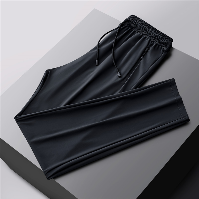 Ice Silk Leggings Men's 2024 Summer Thin Breathable Casual Ankle-Length Pants plus Size Solid Color Quick-Drying Air Conditioning Pants Men's