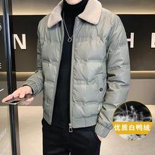 羽绒服男士冬季潮牌PU皮保暖加厚短款外套韩版休闲毛领白鸭绒男装