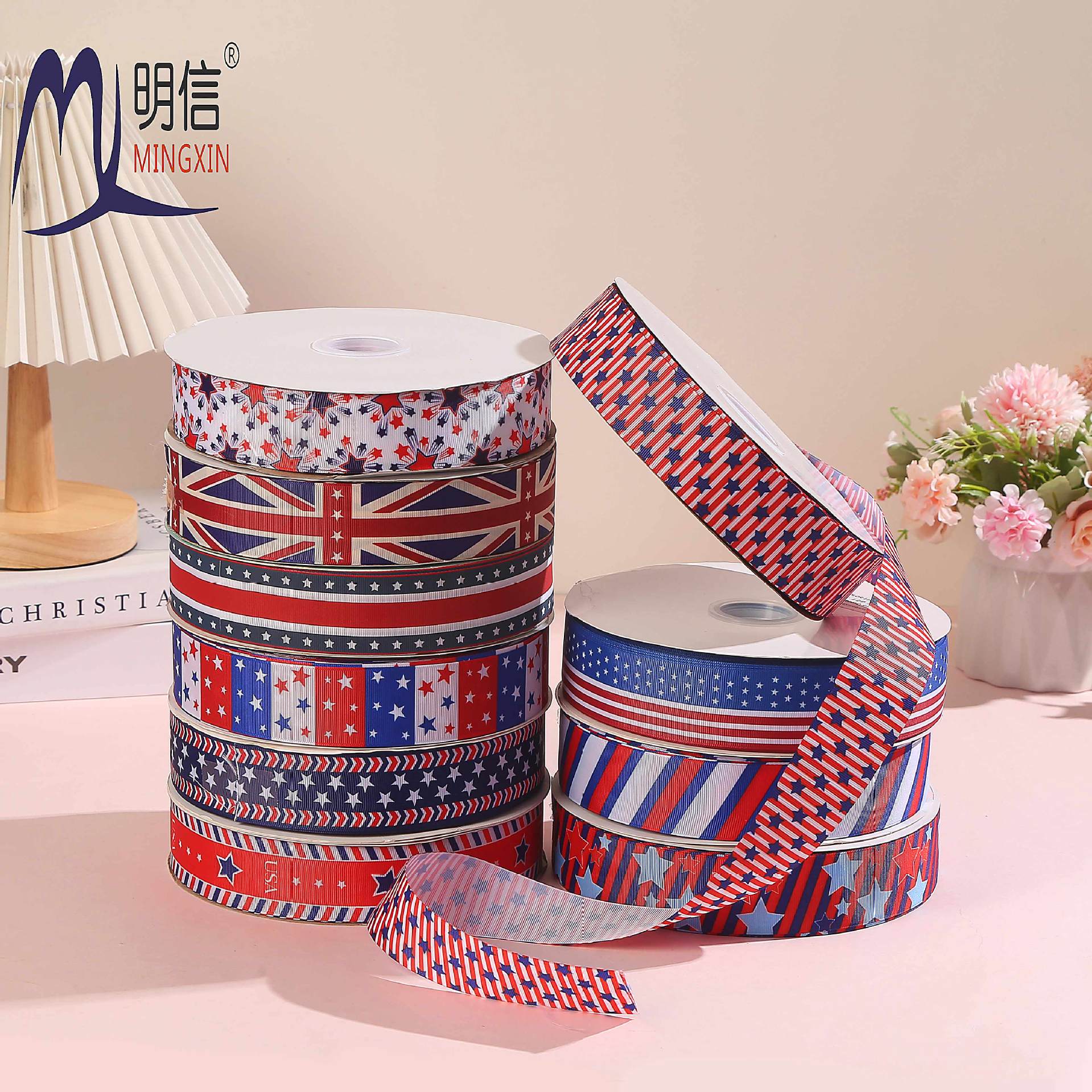 4cm American Independence Day XINGX Horizontal Bar Thread Belt Silk Screen Printed Ribbon Thermal Transfer Cake DIY Ribbon