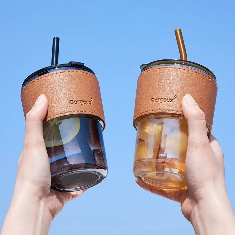 Bamboo Joint Cup Glass Straw Cup Student Net Red Water Cup Good-looking Coffee Cup Milk Drink Cup Double Drink Cup