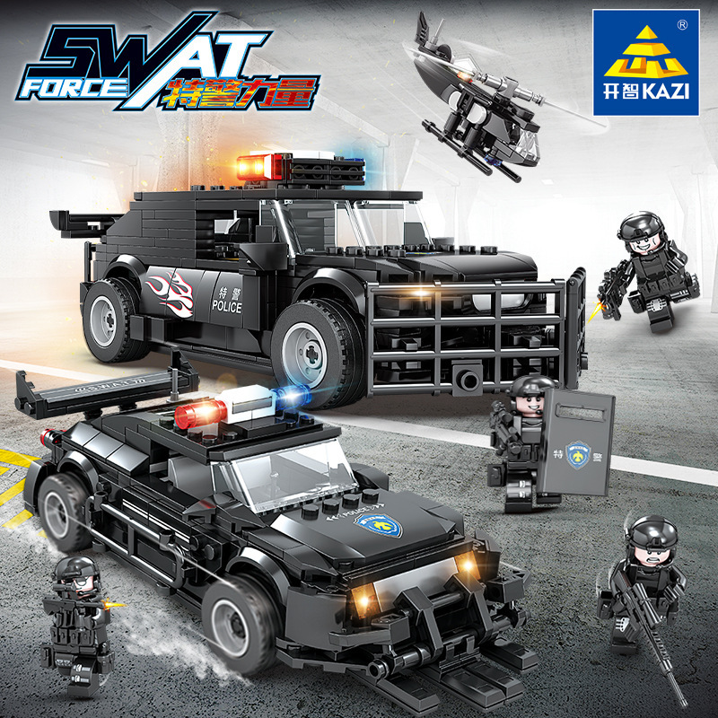 开智积木兼容乐高玩具男孩特警益智力拼装儿童汽车防爆车拼插模型