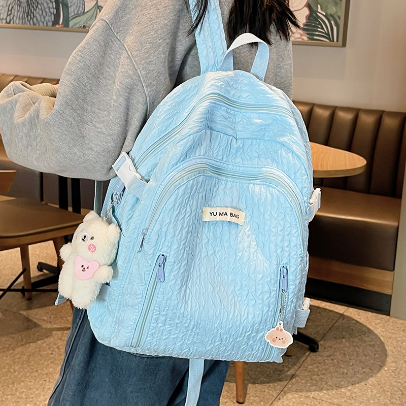 Schoolbag Female College Student Niche Design Bubble Plaid Japanese Sweet Girl Backpack Casual Bag Middle School Student
