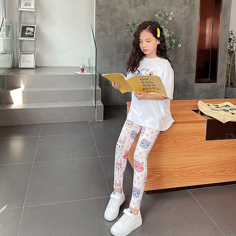 Cross-Border New Arrival Korean Style Cropped Pants Children's 3-11 Years Old Printed Colorful Girls' Leggings Thin Spring and Autumn Milk Silk