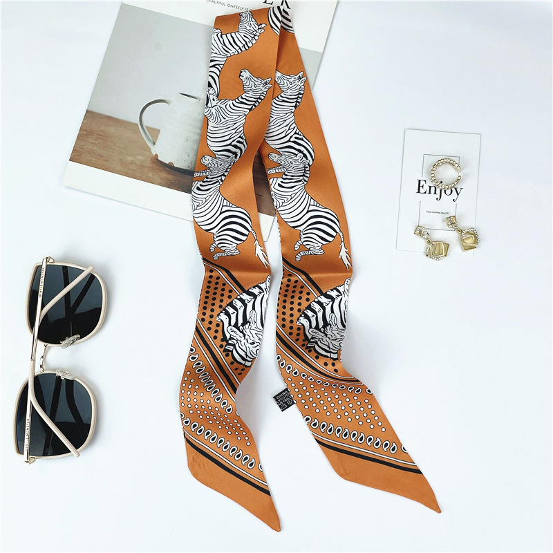 European and American Style Zebra Cartoon Scarf Women's Spring and Autumn Decorative Long Scarf Double Satin Tied Baby Scarf Ribbon