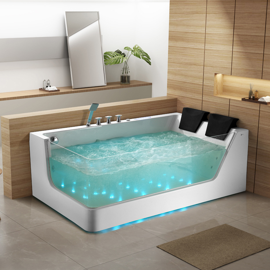 佛山厂家sannora家用酒店双人情侣透明玻璃长方形亚克力按摩浴缸