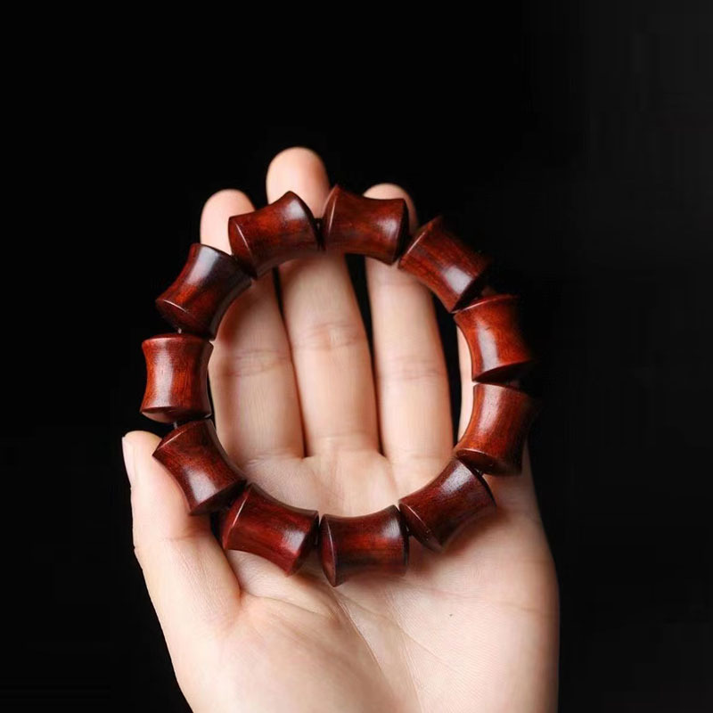 赞比亚血檀竹节珠手串高油老料小叶紫檀珠红木竹节手链念珠盘玩