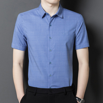 短袖衬衫男新款高档百搭寸衫中年人爸爸装父亲节送礼夏季格子薄款