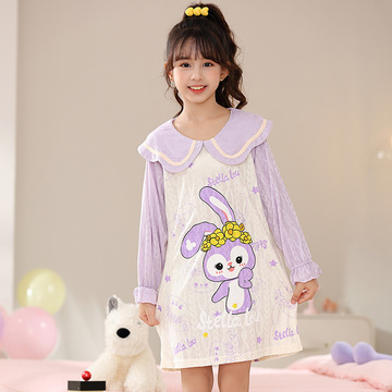 女童睡裙春秋季长袖纯棉儿童睡衣女孩中大童家居服中小学生连衣裙