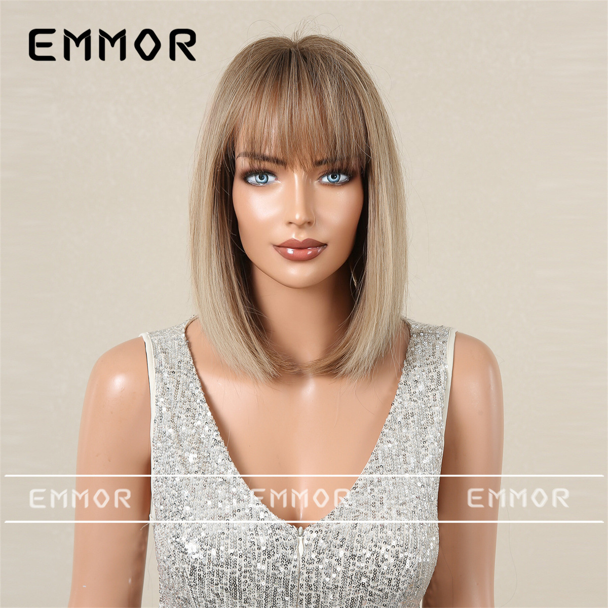 European and American New Style Qi Bangs Bobhaircut Women's Wig Summer Lightweight Breathable Multi-Color Optional Wig Full-Head Wig