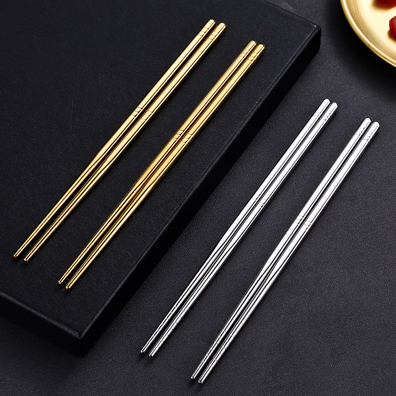 金色韩国筷子 304不锈钢家用方形防滑空心防烫筷商用餐厅餐具