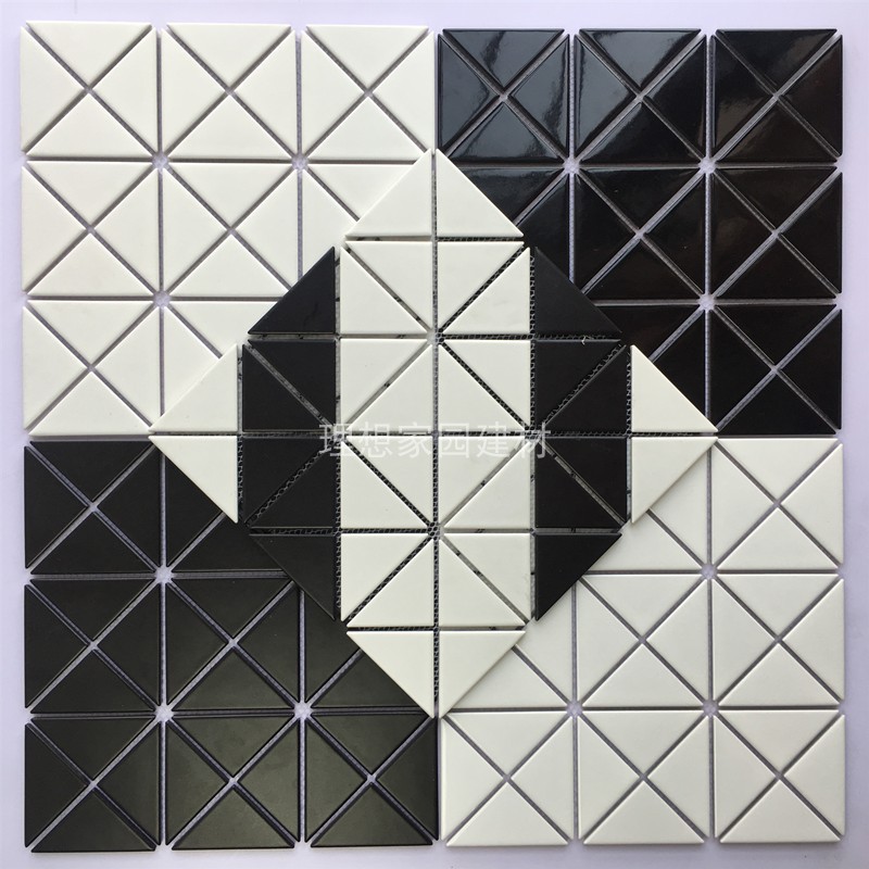 北欧风格经典黑白色三角瓷砖马赛克背景墙砖卫生间餐厅阳台地板砖