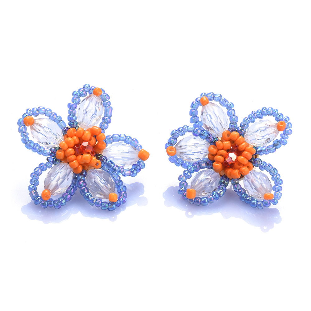 za秋冬款夸张手工编织米珠花卉耳环女欧美复古波西米亚风串珠耳钉