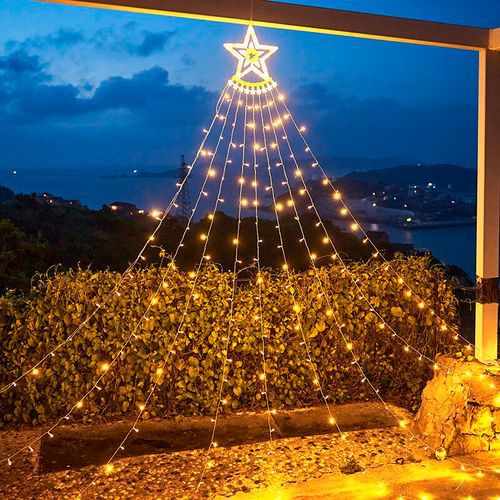 led 五角星瀑布灯圣诞节挂树灯流水灯流星灯户外庭院草坪星星灯串