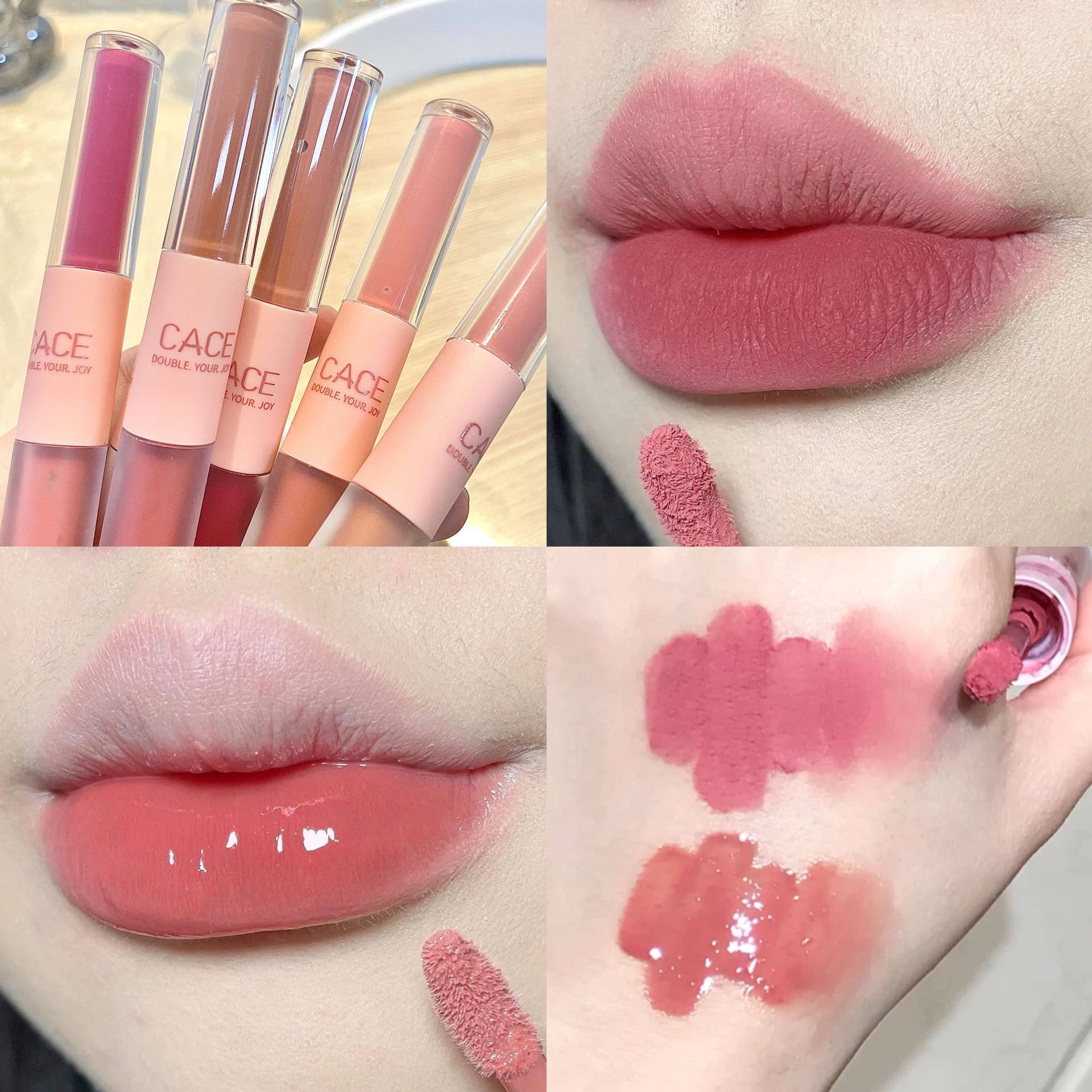 Cace Fun Double-Headed Lip Lacquer 6 Colors Optional Popular Makeup Cheap Student Lipstick Matte Xiaohongshu Hot Push