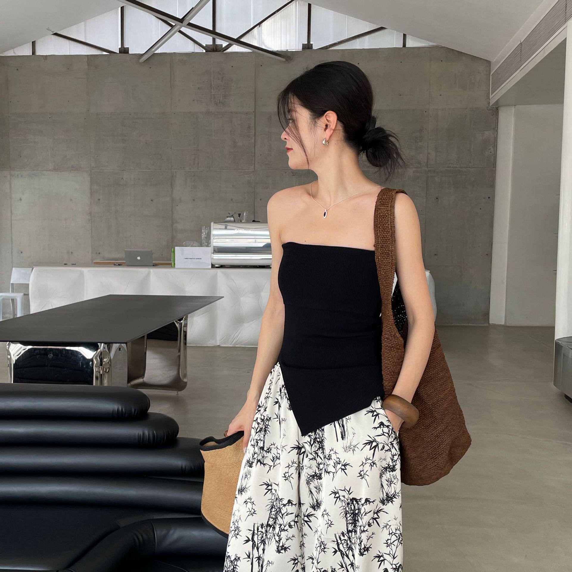 9129素予夏简约侧开衩针织抹胸t恤韩风网红百搭显瘦气质打底上衣