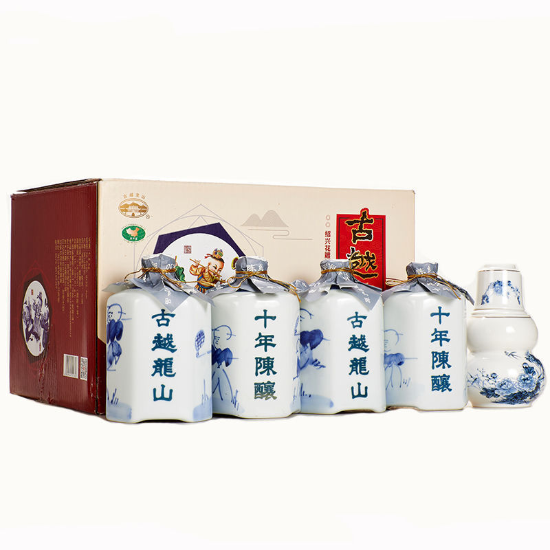 古越龙山十年陈酿绍兴花雕酒500ml*4瓶含温酒套装整箱礼盒-阿里巴巴