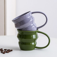 长弘 手作陶瓷咖啡杯莫兰迪色系陶瓷水杯小众设计创意圈圈咖啡杯