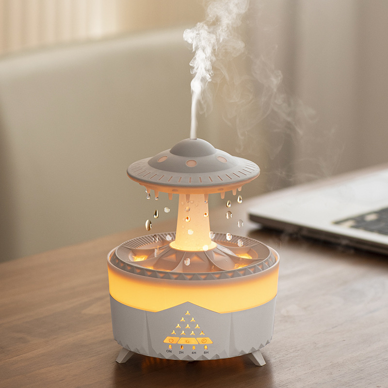 New Cross-Border Colorful Raindrop Humidifier Home Small Night Lamp Desktop Mute Rain Clouds Aroma Diffuser Table Set Artifact