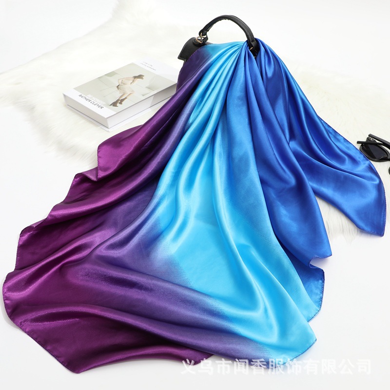 Gradient Satin Square Scarf 90cm Emulation Silk Scarf Female Ornament Scarf Neck Protection Autumn and Winter Shawl Performance Scarf