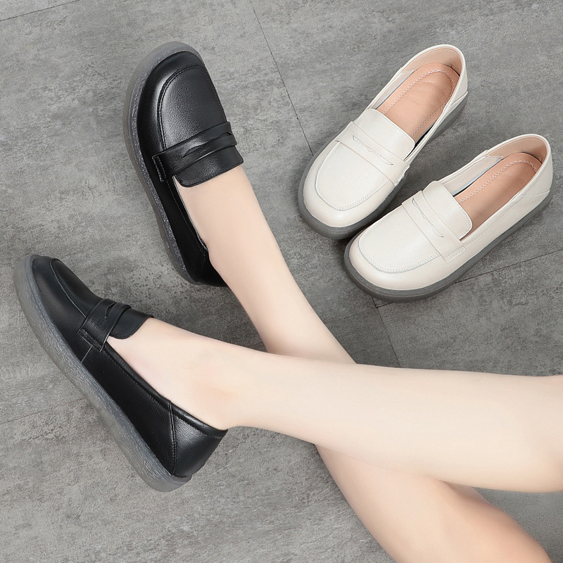 真皮乐福鞋女平跟小白鞋新款春秋季百搭鞋子英伦风小皮鞋平底单鞋