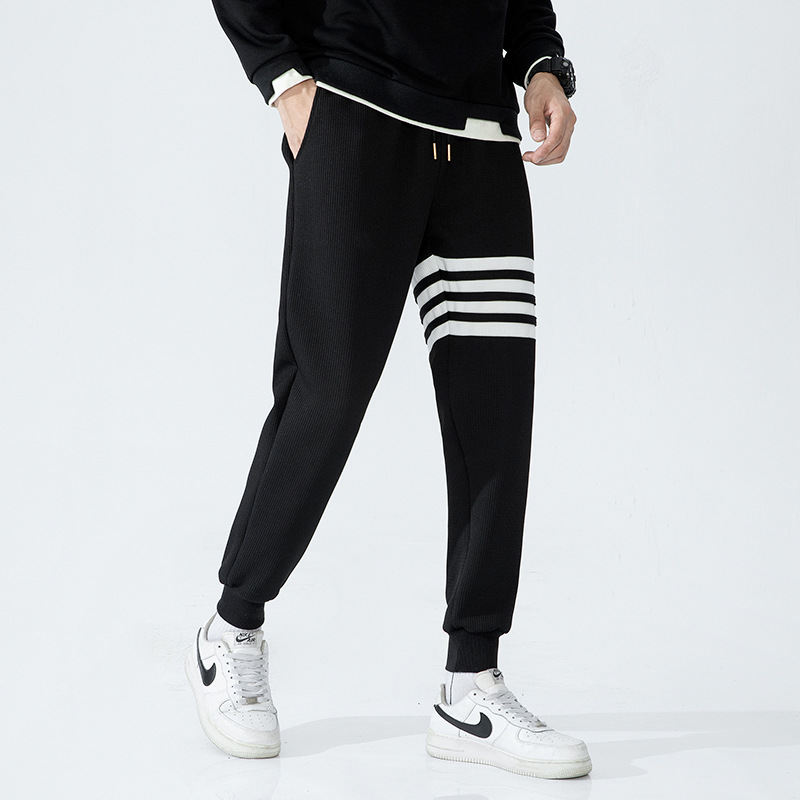 tb四条杠裤子21秋季新款华夫格男士运动休闲裤子男束脚九分裤