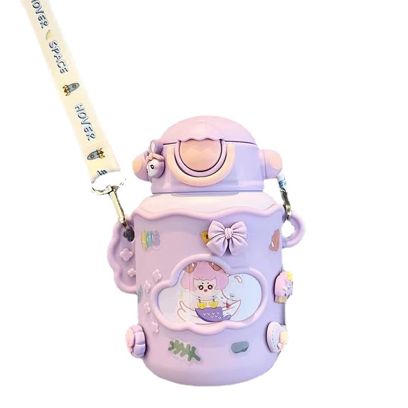 Factory Wholesale Children's Thermos Mug Cartoon Straw Cup Student Water Cup Portable Anti-Fall Baby Water Glass