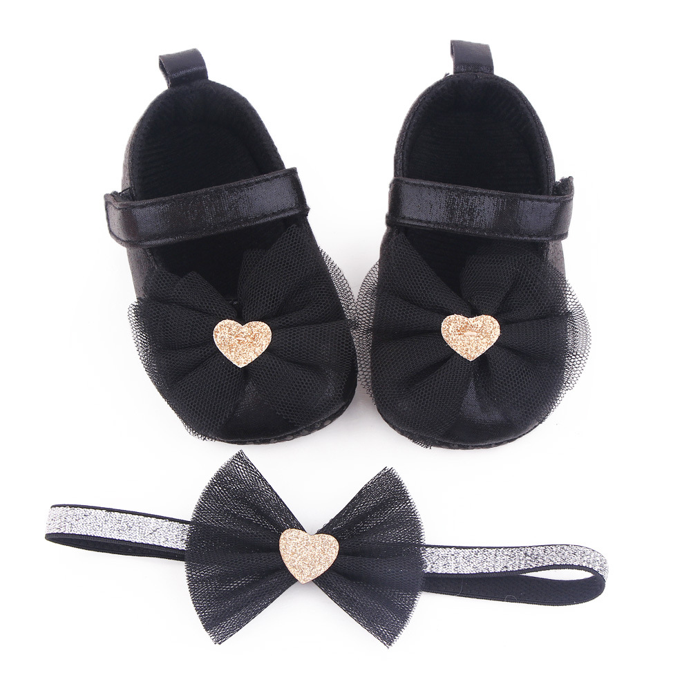 Princess Shoes for Baby Cute Headdress Flower Suit Soft Bottom Toddler Shoes Baby Shoes Headband Hair Band 2-Piece Set