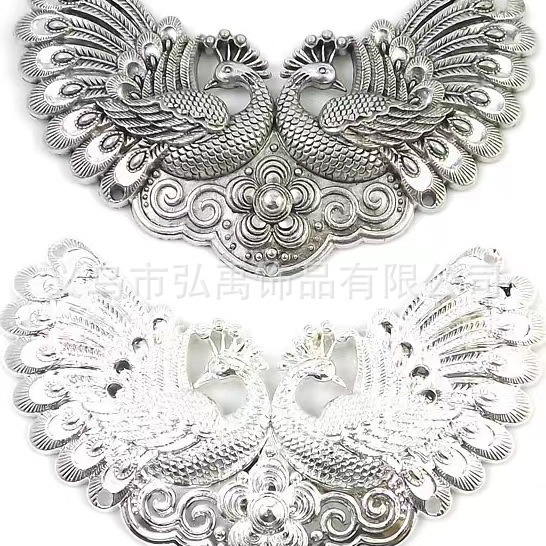 云南贵州少数民族苗银饰品项圈配件藏银做旧古银合金孔雀吊坠