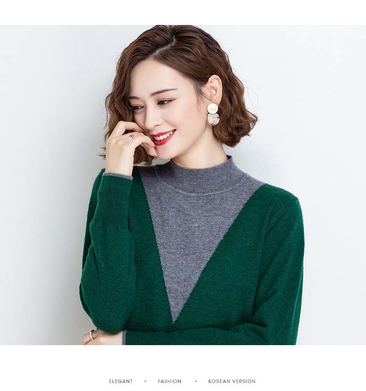 濮院毛衫春秋新品韩版宽松针织打底衫拼接妈妈针织衫冬季内搭毛衣