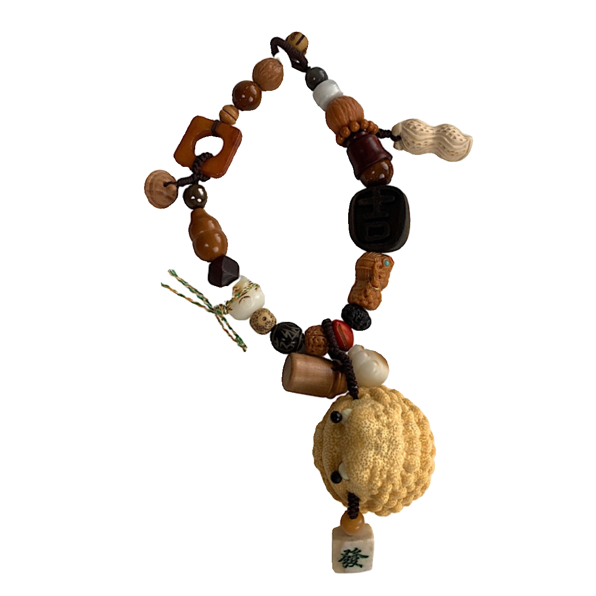 十八籽18子菩提多宝佛珠手持文玩车挂实心玉竹根雕金