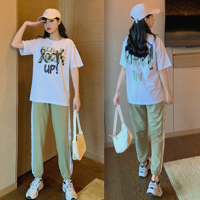 cec港风超火运动套装女夏新款韩版宽松bf短袖t恤束脚裤休闲两件套