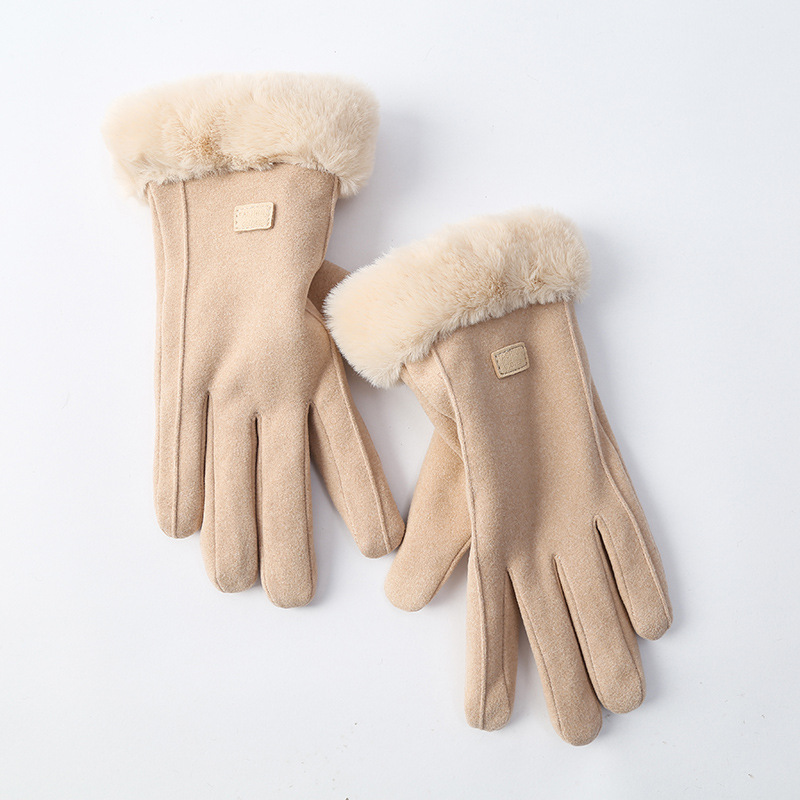 warm gloves autumn and winter fleece-lined thickened fleece-lined outdoor cycling and driving sports touch screen simple velvet gloves for women