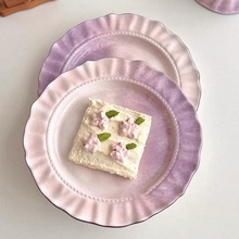 餐盘ins高颜值复古风渐变紫色陶瓷餐具家用盘碗组合子蛋糕盘深盘