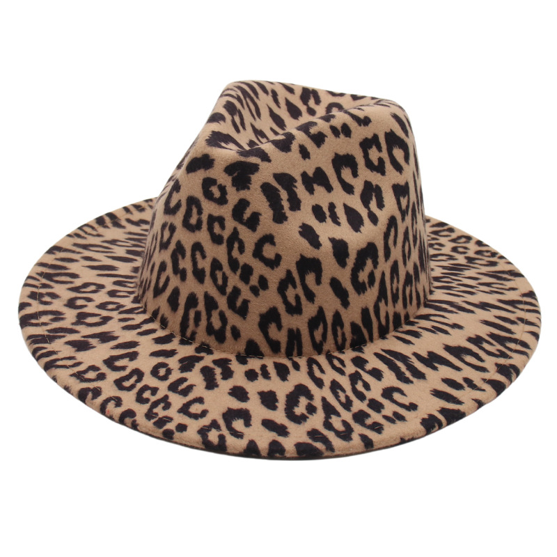 autumn and winter woolen hat leopard print american felt cap flat brim woolen fedora hat ladies wool felt hat