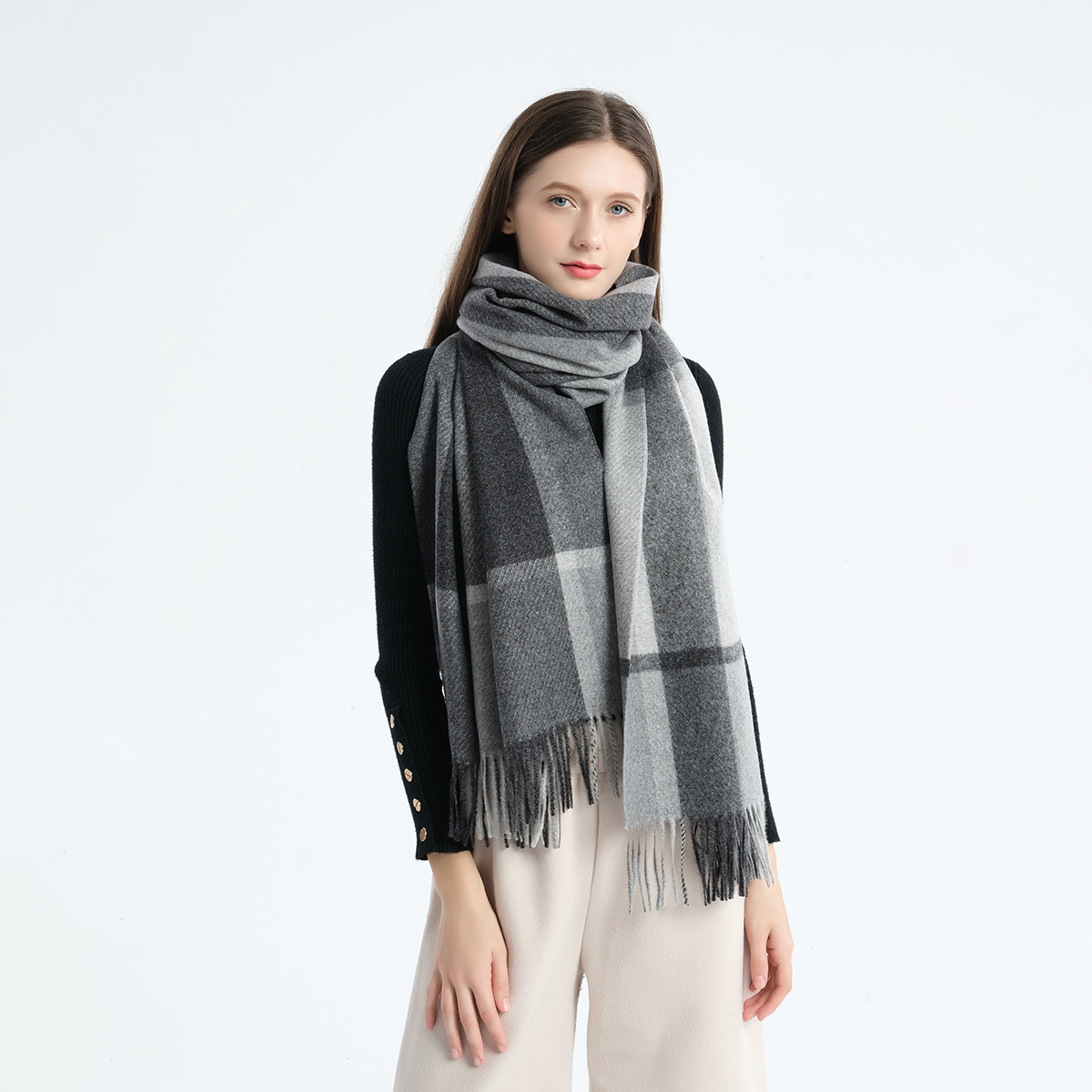 Exclusive for Cross-Border Best Seller in Europe and America Autumn and Winter New All-Match Cashmere Plaid Shawl Thickened Warm Tassel Women's Scarf