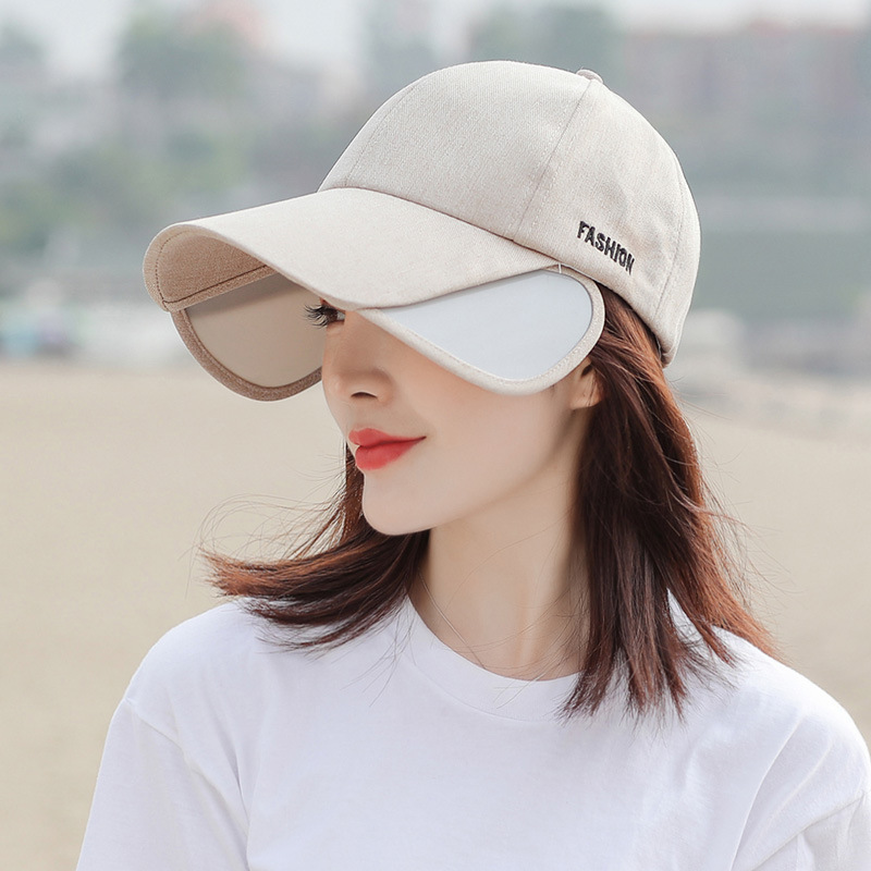 长檐棒球帽女镜片伸缩遮阳防晒帽子韩版潮时尚夏天太阳帽鸭舌帽男