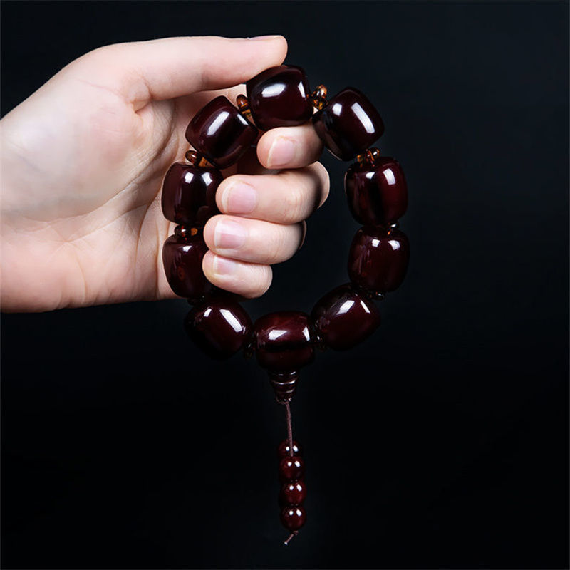 西藏牦牛角手串佛珠手链男女式血丝文玩牛角车挂手持桶形弟子珠