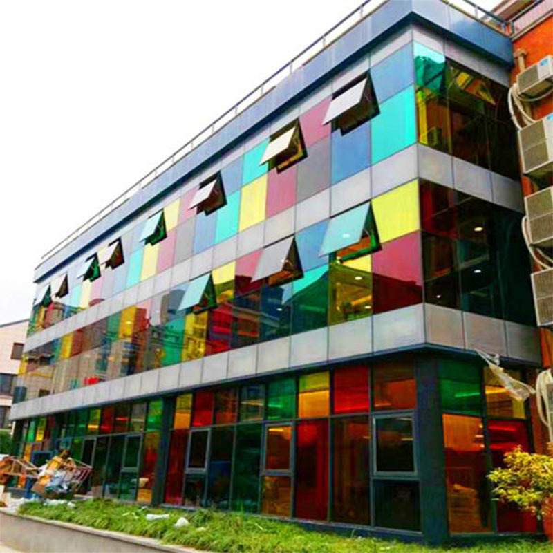彩色蓝膜绿膜镀膜玻璃室外广场钢化镀膜炫彩玻璃艺术外墙装饰玻璃