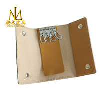 日本亚马逊荔枝纹牛皮按扣式钥匙包 简约三折4个钥匙位女士钥匙包
