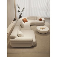 法式奶油风沙发客厅大平层设计师款现代简约L型弧形布艺沙发